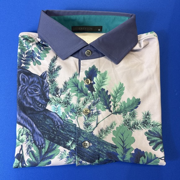 Grayson Other - GREYSON Polo Shirt Men M Purple ENCHANTED FOREST THISTLE All Over Print Golf